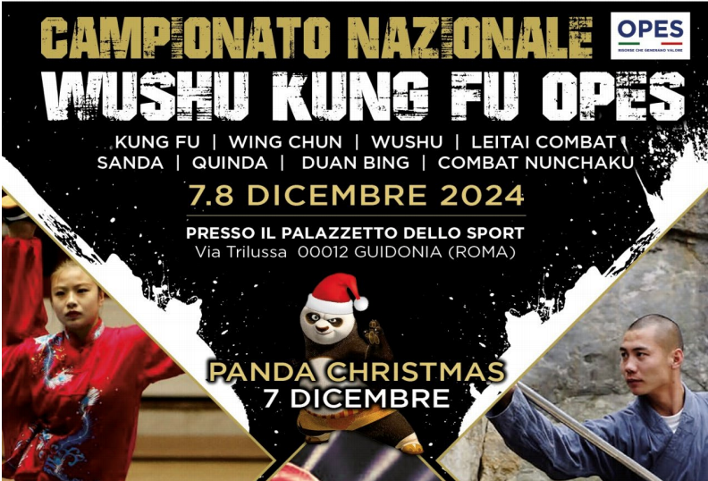 Campionato nazionale wushu kung fu OPES e Panda Christmas Cup, appuntamento a Guidonia i prossimi 7 e 8 dicembre